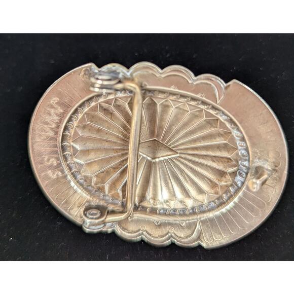 Belt buckle Sterling Silver Royston Turquoise Nev Oval,cast,oxidized,bezel set - Picture 4 of 10